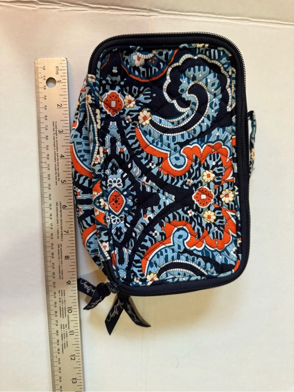 Vera Bradley Blue Orange Paisley Zip Around Travel Wallet Organizer